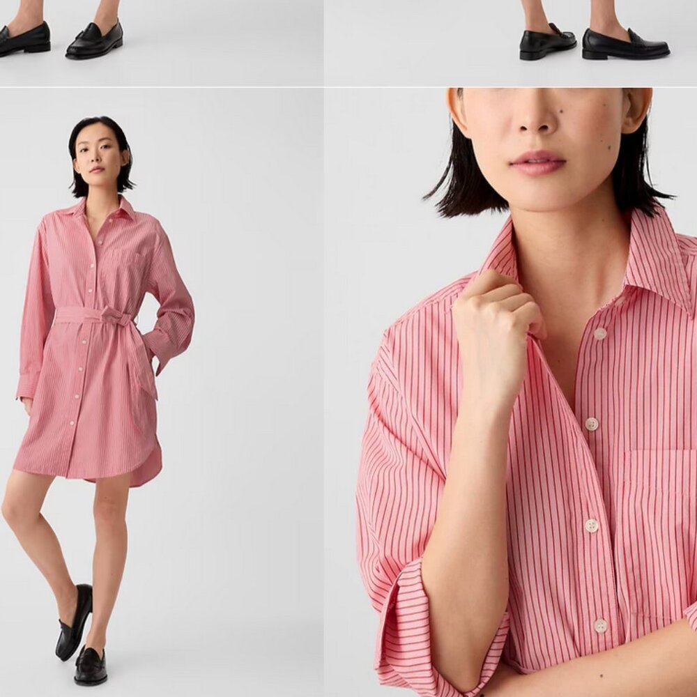 GAP Organic Cotton Stripe Mini Shirtdress in pink and red